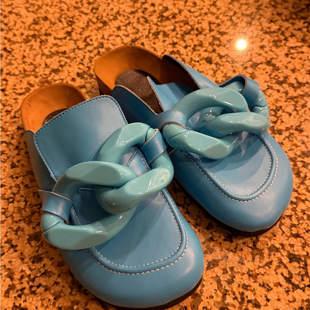 Stylish Blue Loafers with Chain Detail